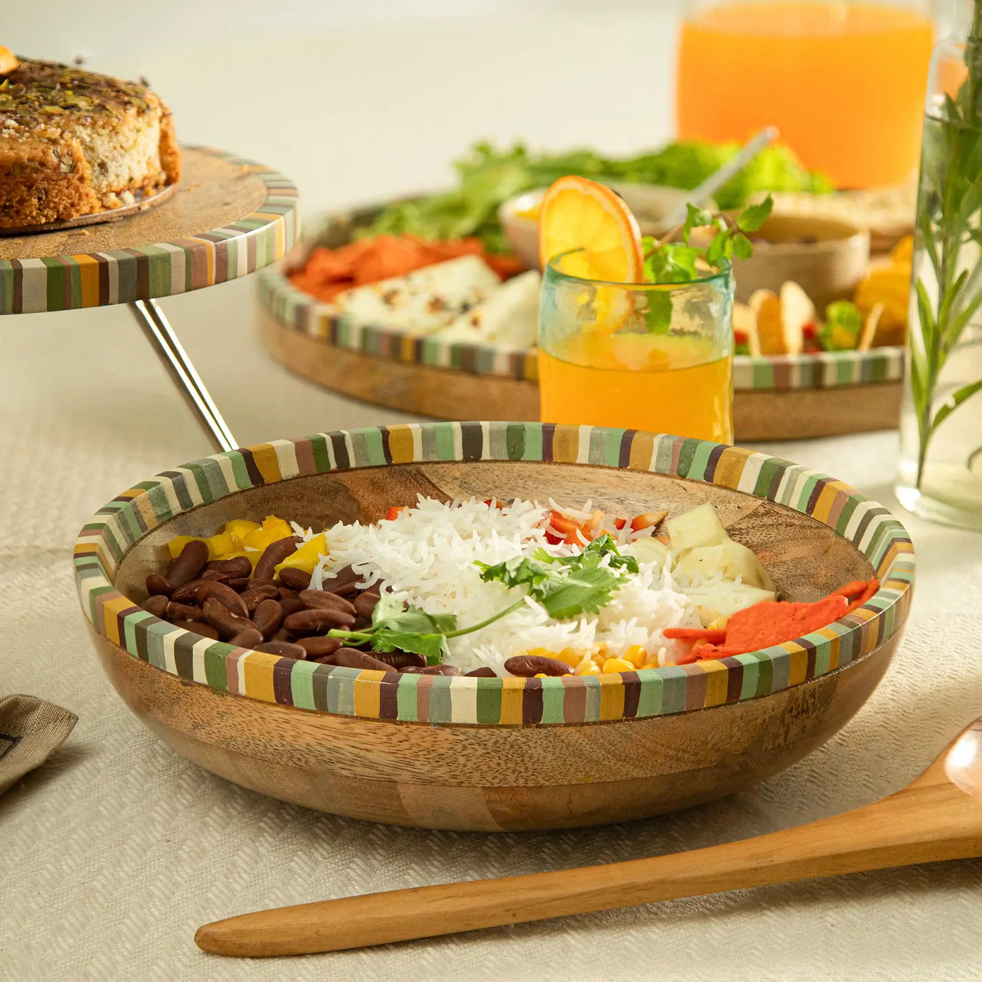 Striped Mango Wood Serving Bowl - Large