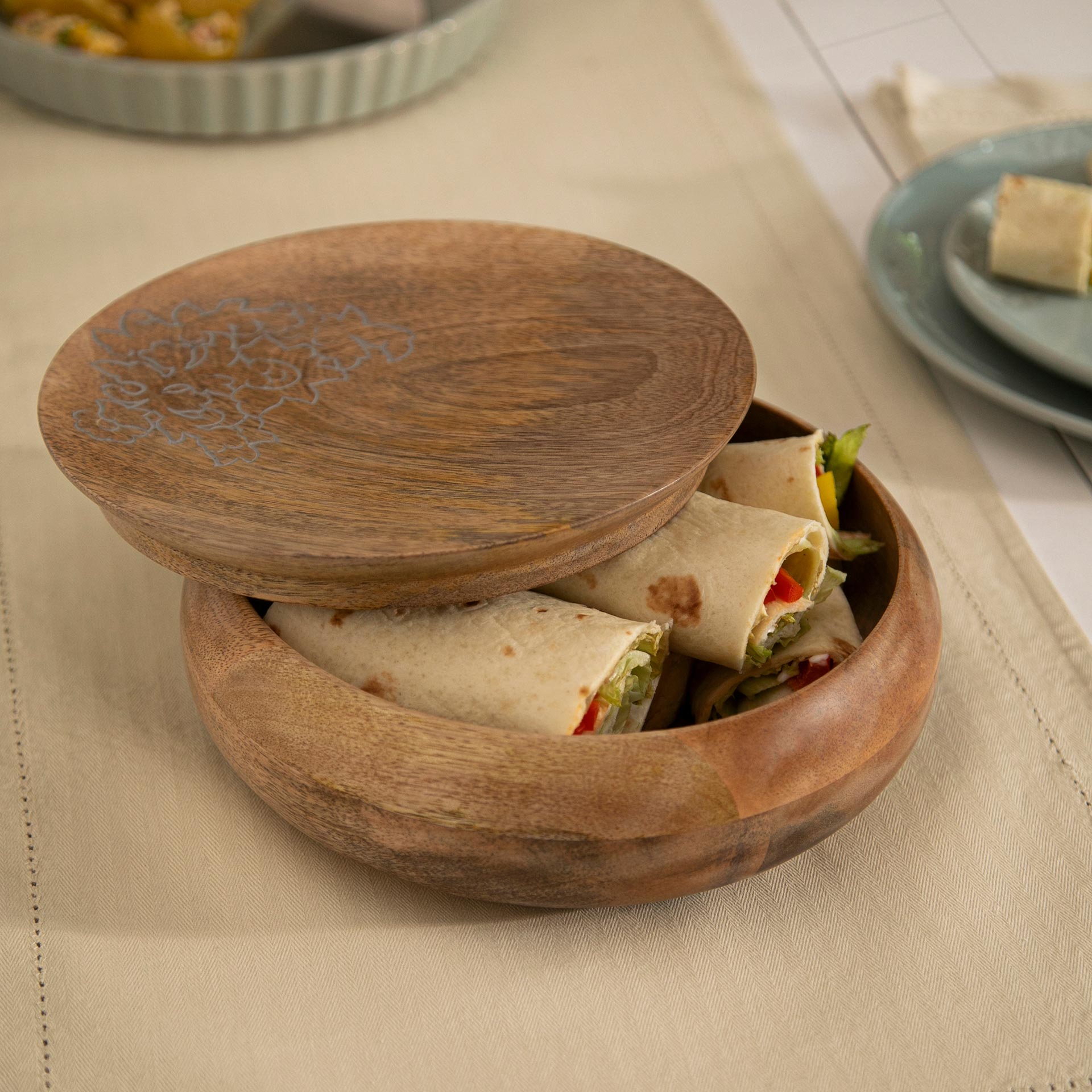 Carved Mango Wood Roti Box