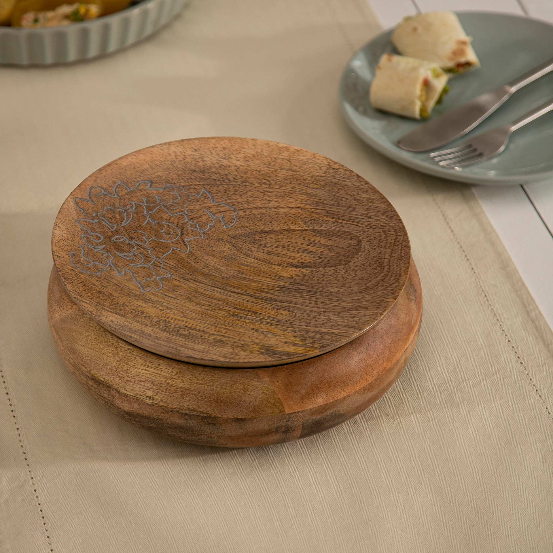 Carved Mango Wood Roti Box