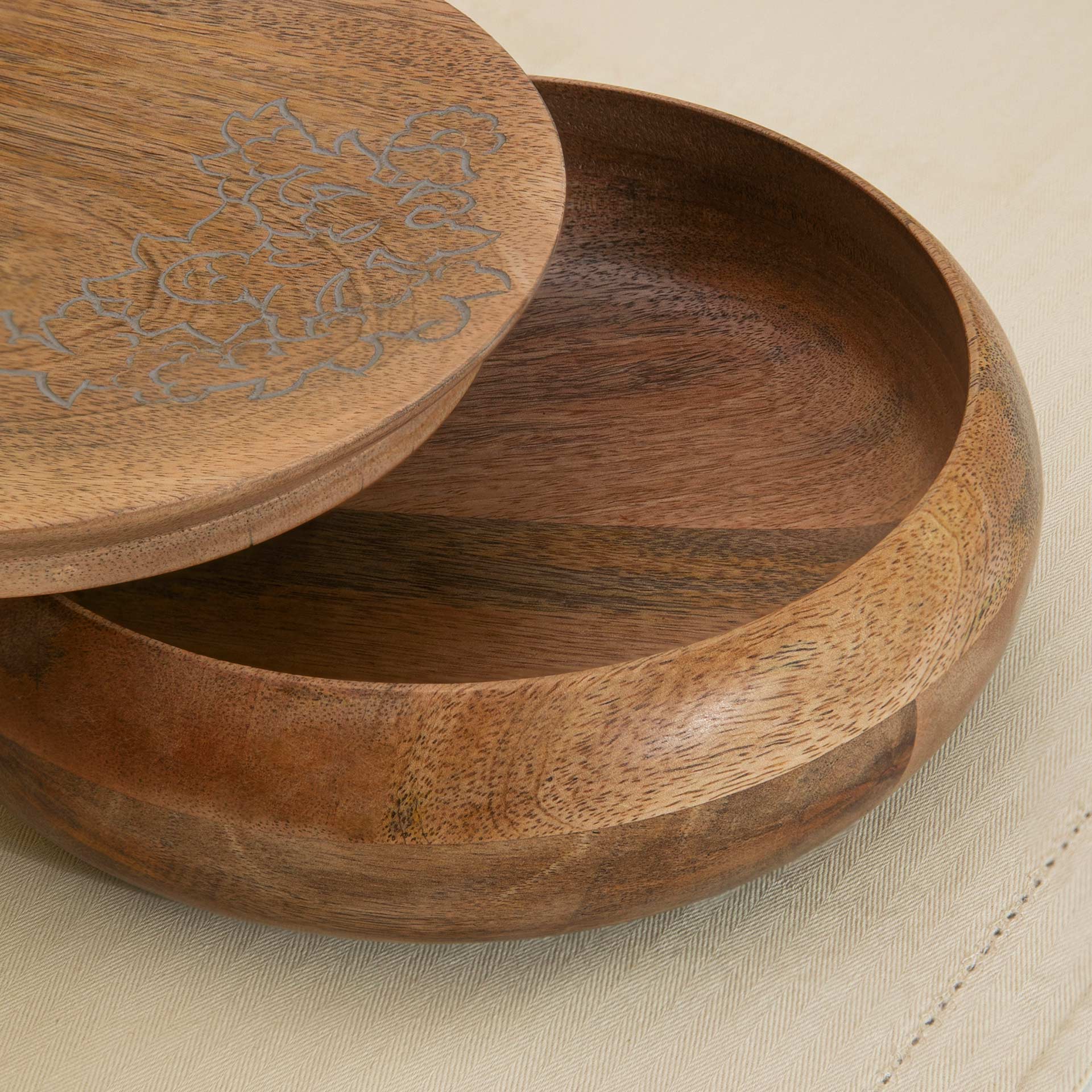 Carved Mango Wood Roti Box
