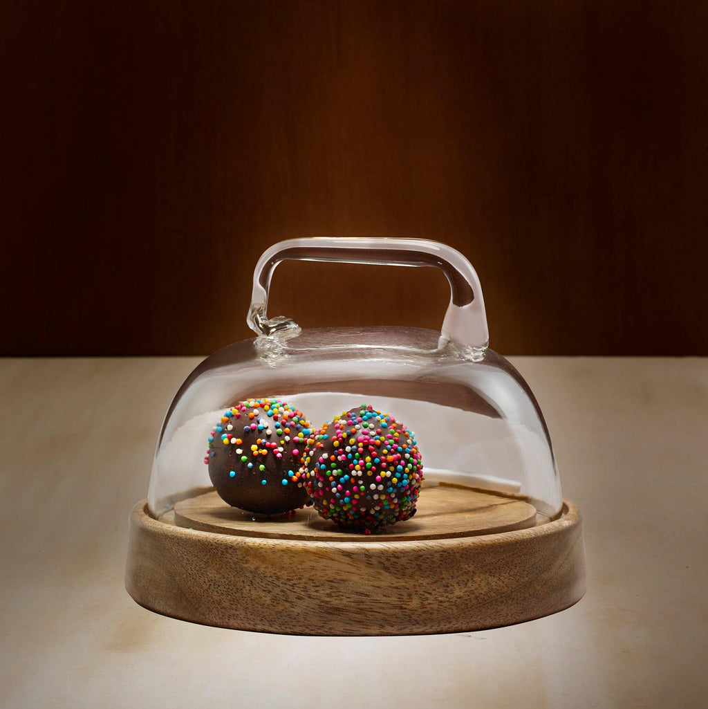 Cloche en verre dôme avec base en bois - Petite