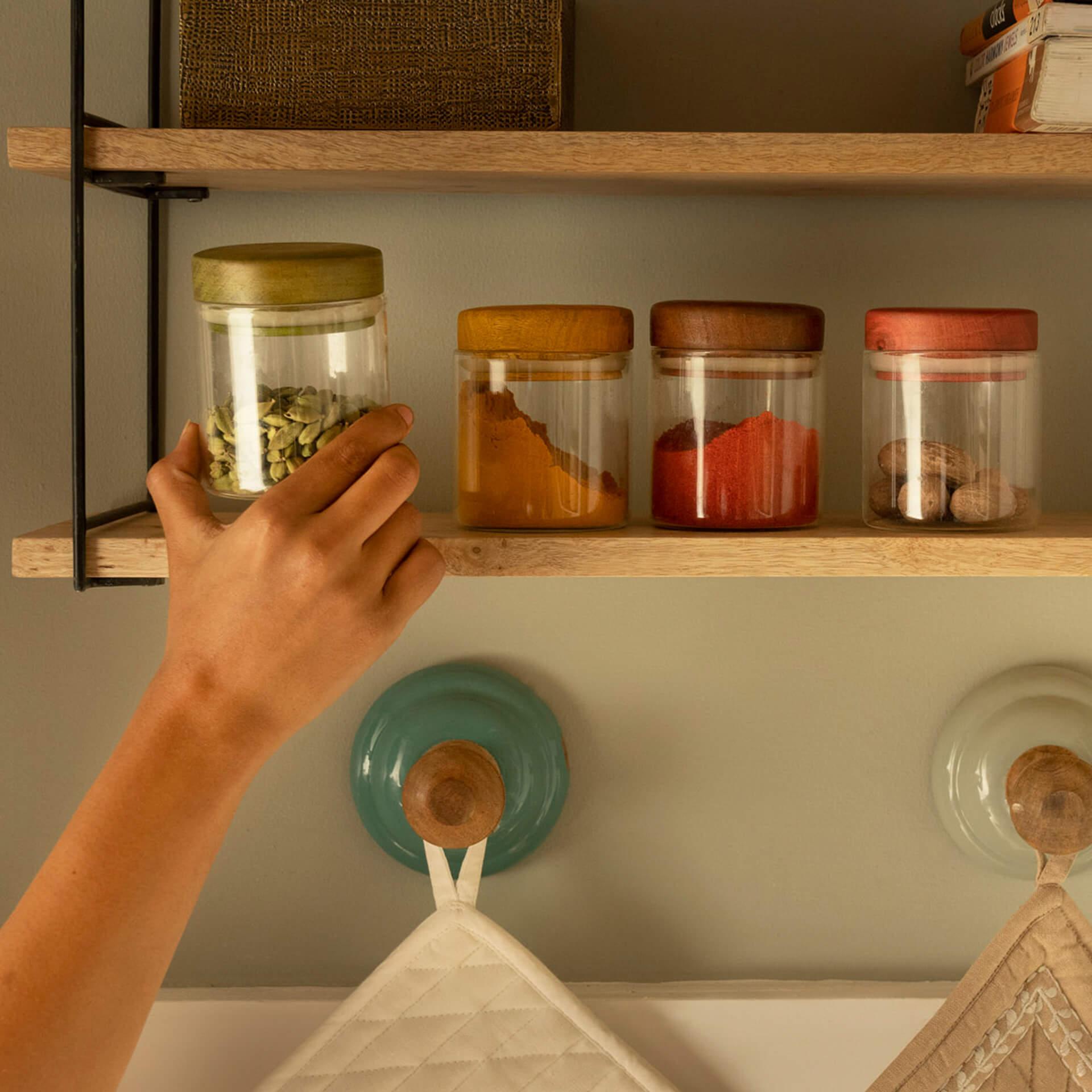 Glass Jar with Wooden Lid Set of 4