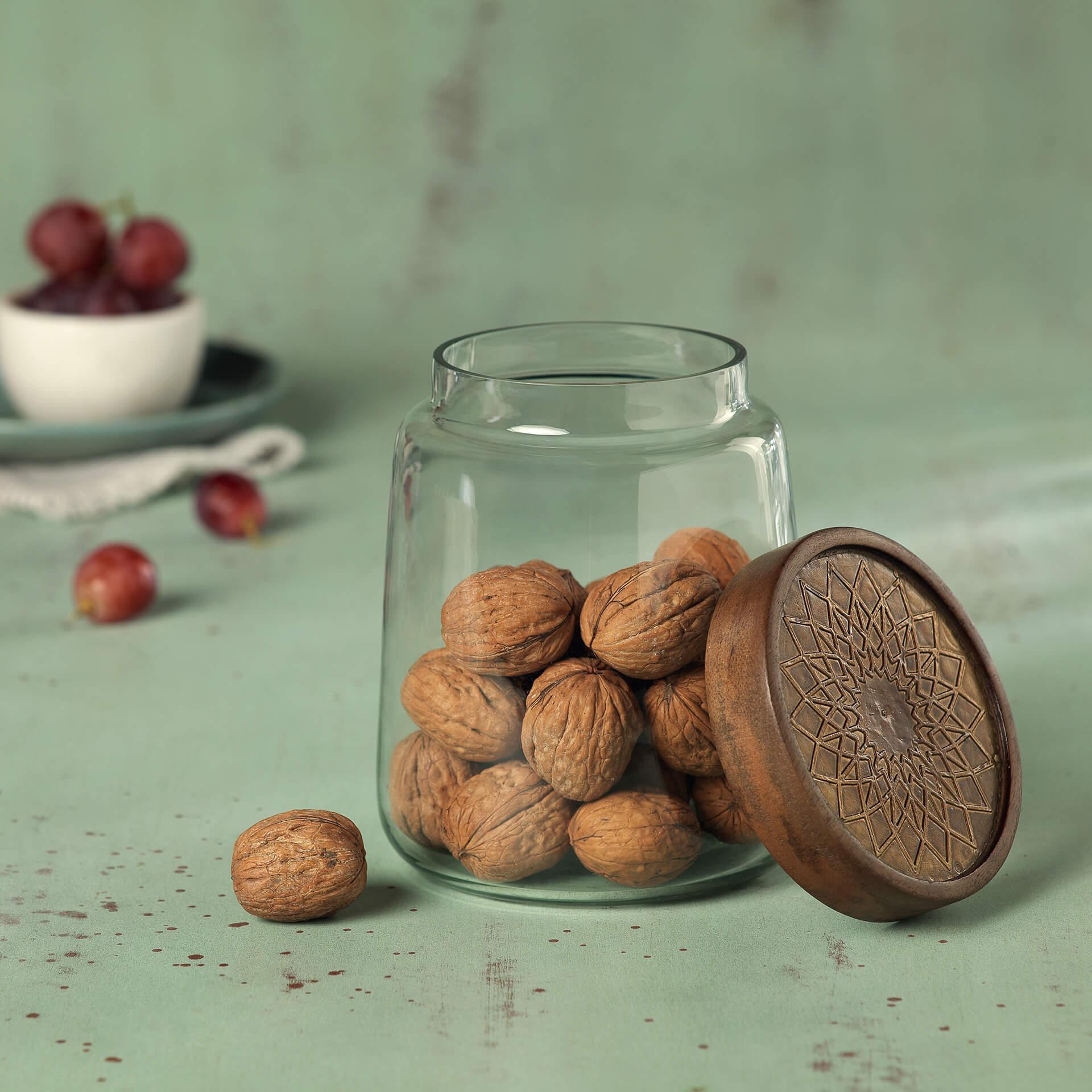 Clear Glass Jar With Metal Cladding Lid Large