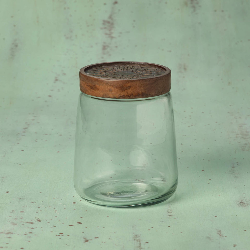Grand pot en verre transparent avec couvercle à revêtement métallique