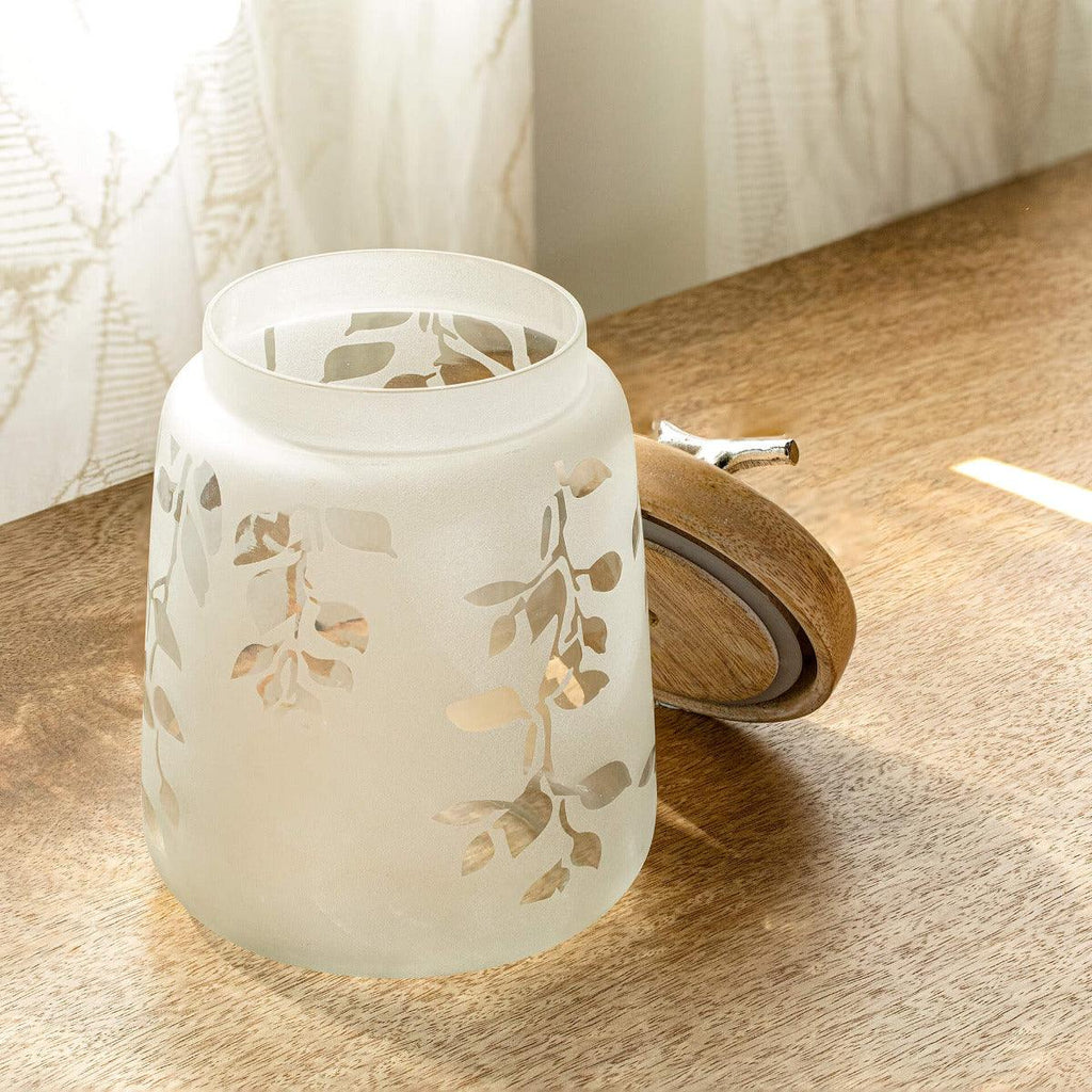 Pot en verre dépoli avec couvercle en bois - Haut