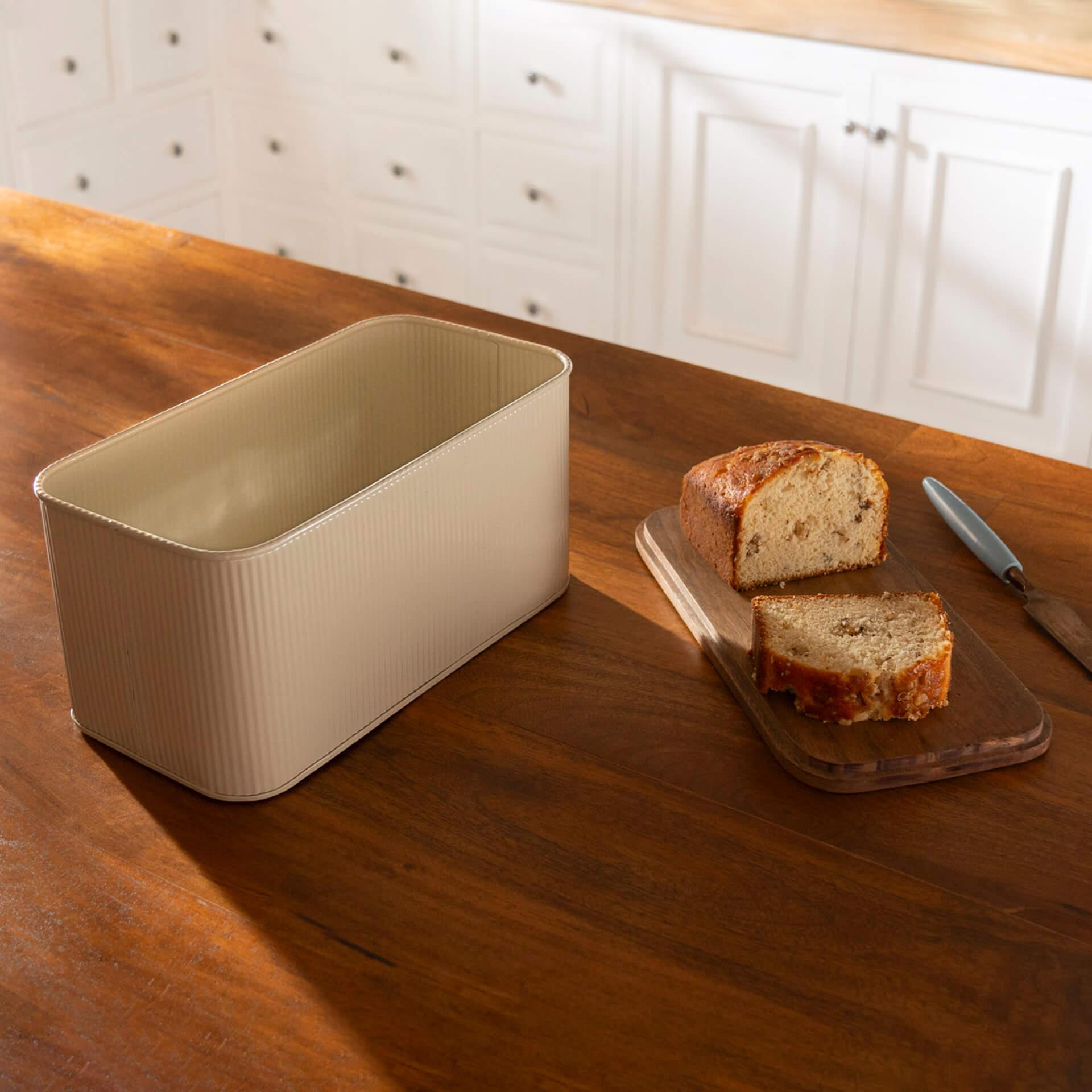 Egg Shell Metal Bread Box With Wooden Lid