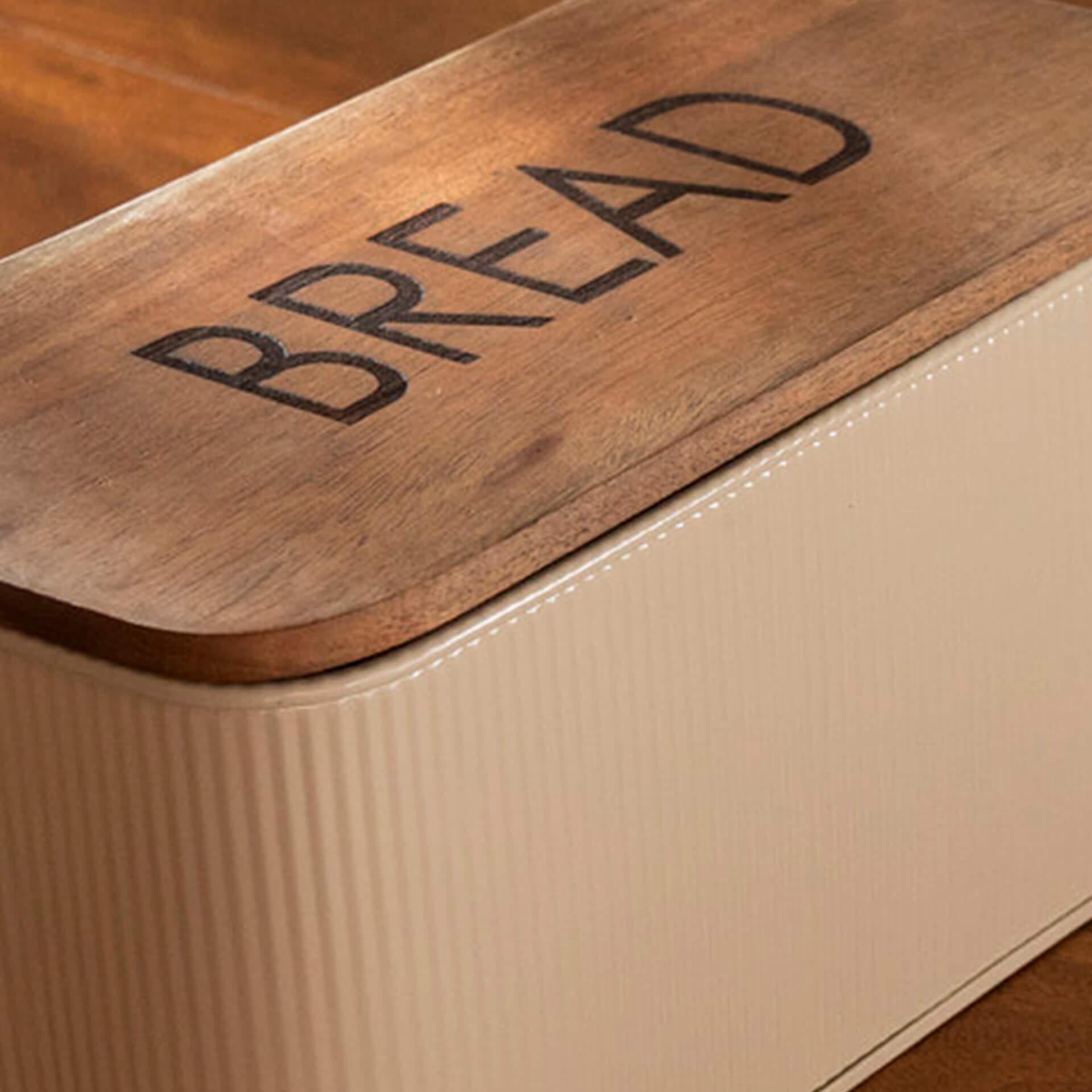 Egg Shell Metal Bread Box With Wooden Lid