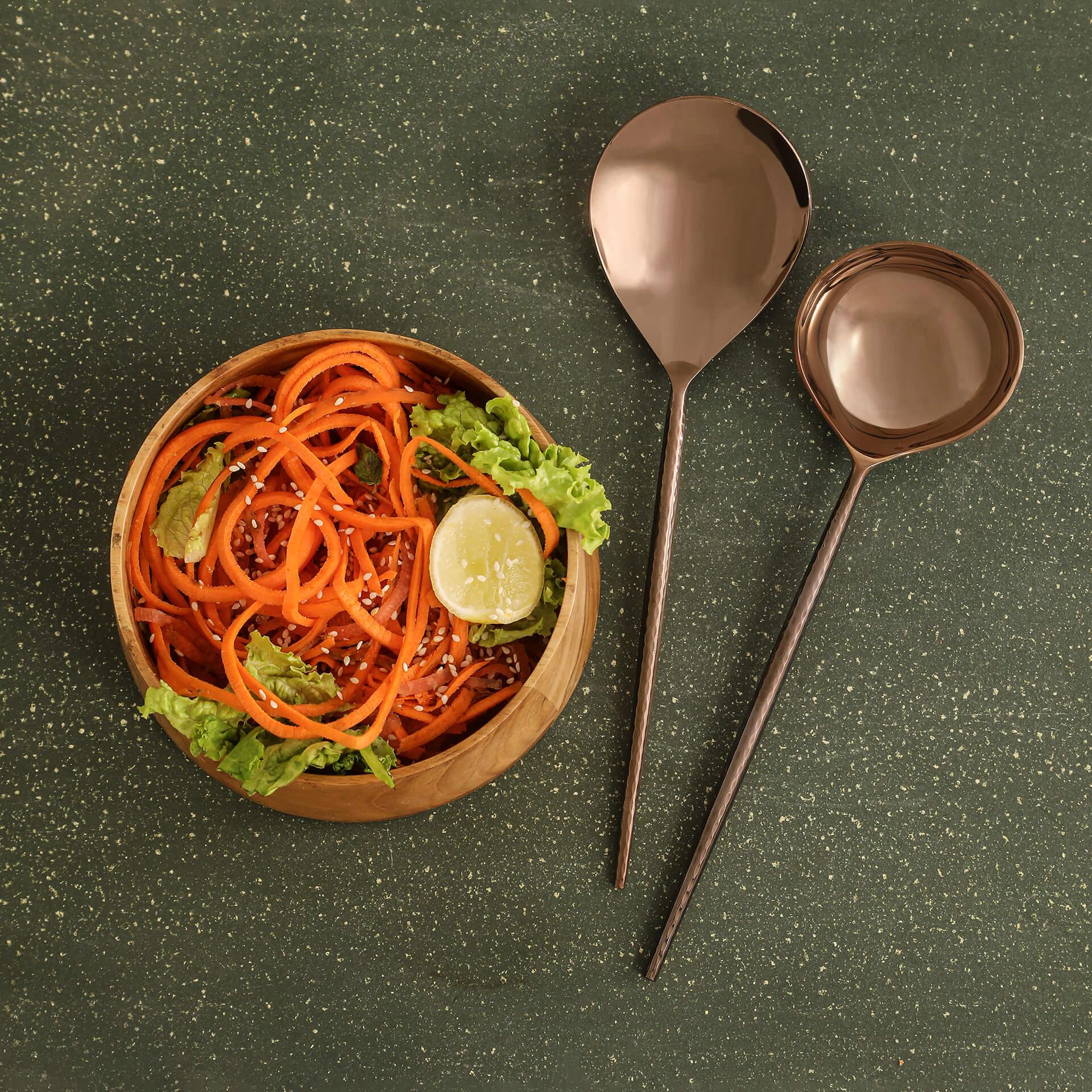 Rose Gold Hammered Handle Server Set of 2