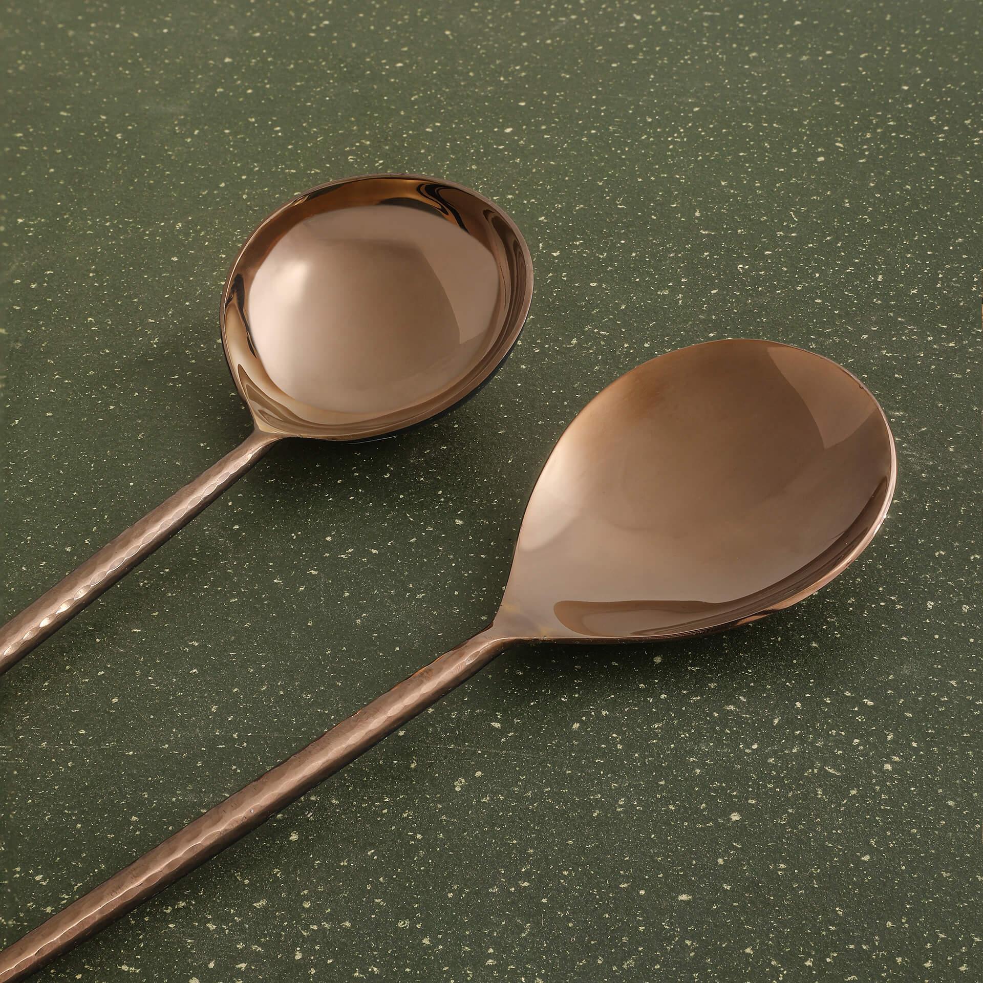 Rose Gold Hammered Handle Server Set of 2