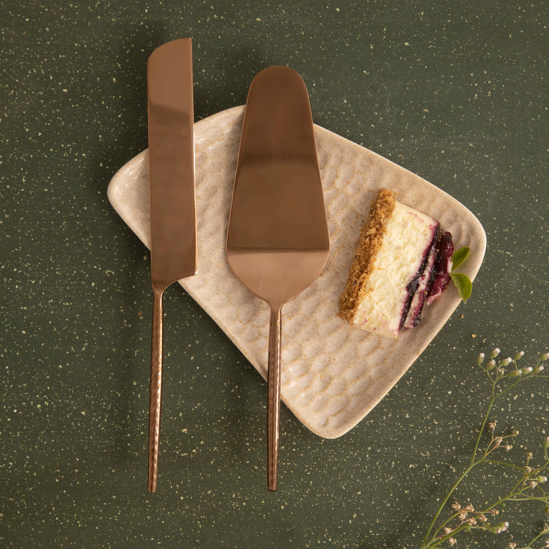 Rose Gold Hammered Handle Cake Server Set of 2