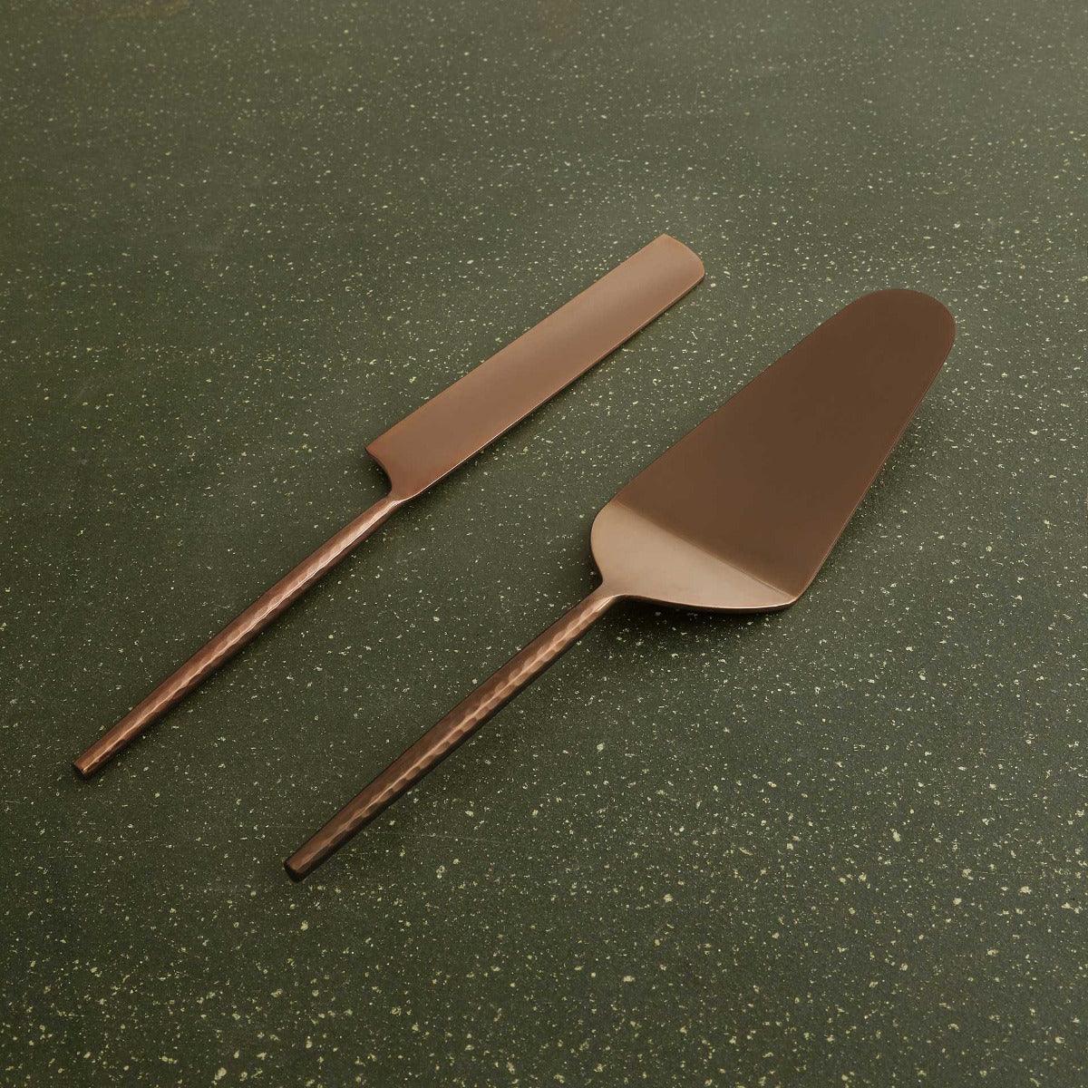 Rose Gold Hammered Handle Cake Server Set of 2