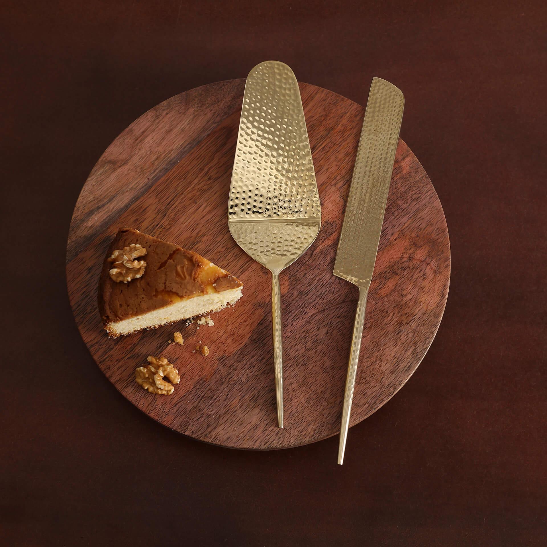 Gold Hammered Cake Server Set of 2