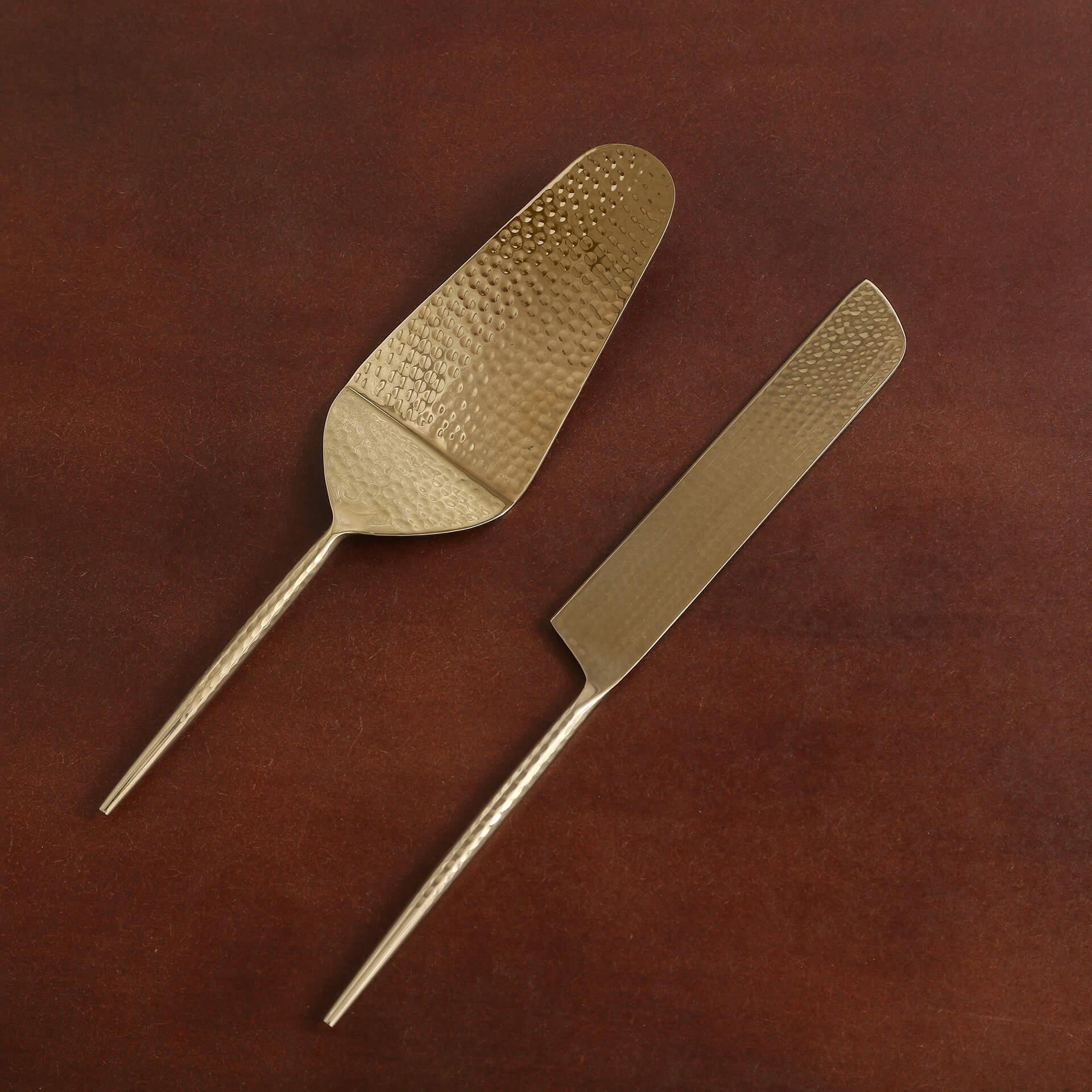 Gold Hammered Cake Server Set of 2