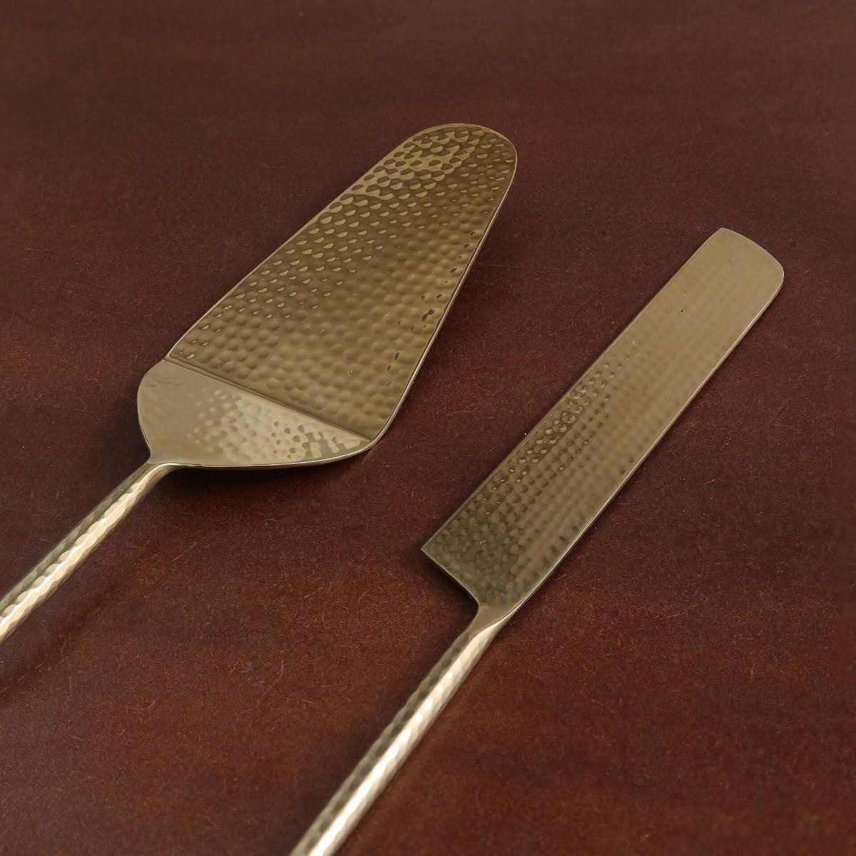 Gold Hammered Cake Server Set of 2