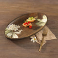 Grand plateau ovale en bois avec motif floral peint à la main
