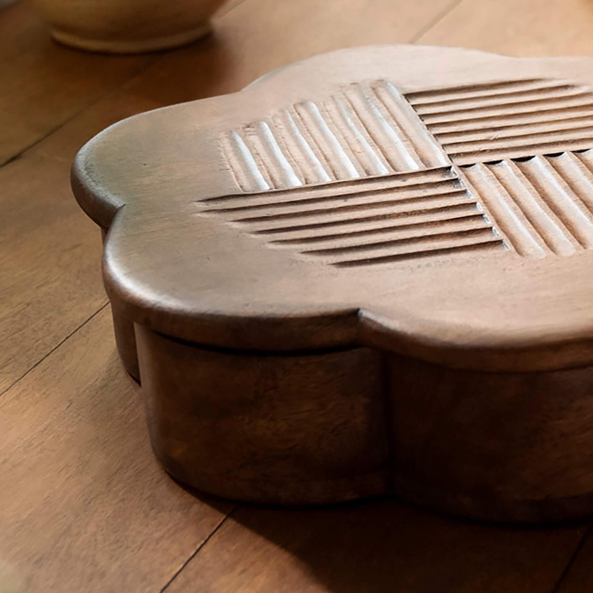 Flower-Carved Wooden Spice Box