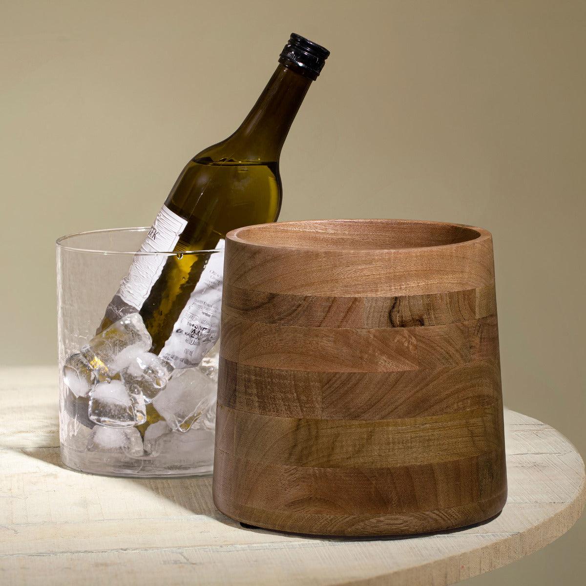 Wooden Bottle Cooler with Glass Insert