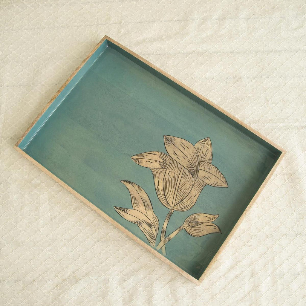 Plateau de service rectangulaire floral en émail