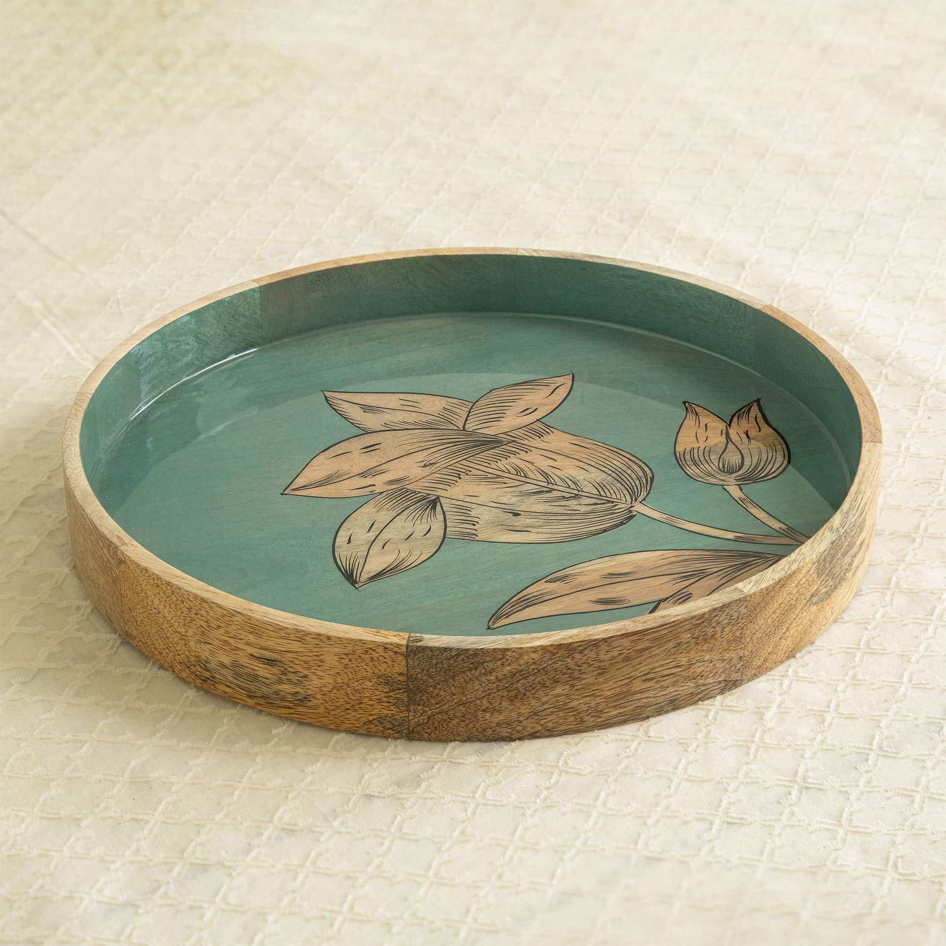 Enamel Floral Round Serving Tray