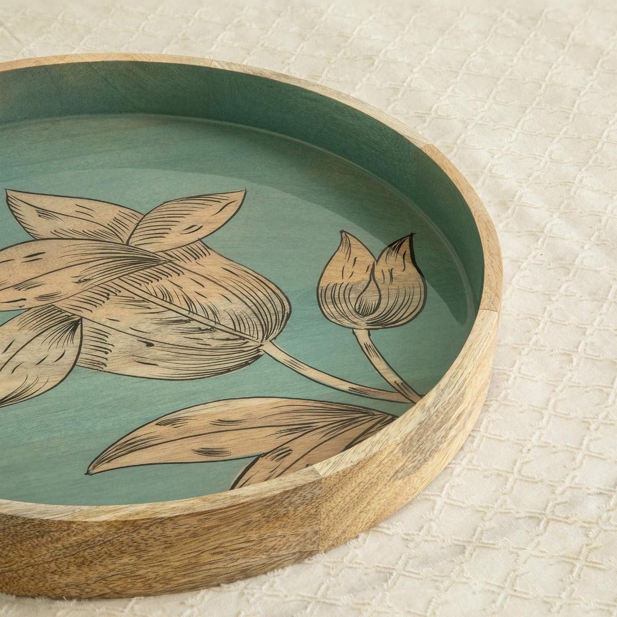 Enamel Floral Round Serving Tray
