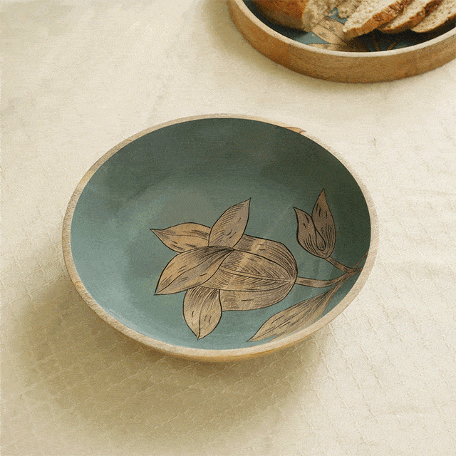 Enamel Floral Salad Serving Bowl