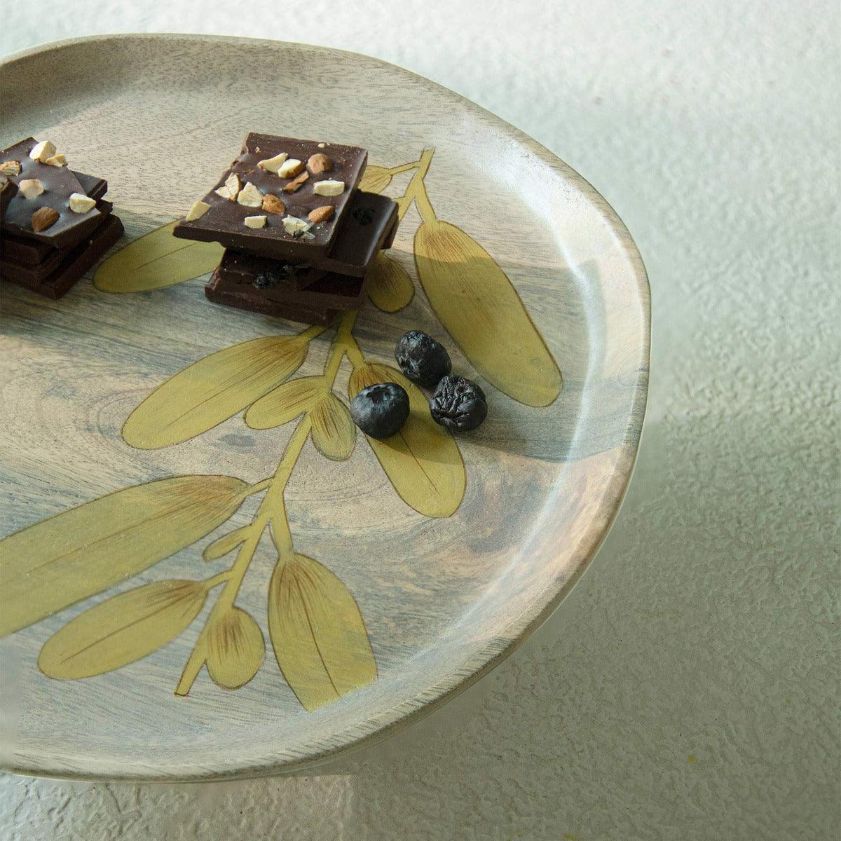 Hand-Painted Leaf Wooden Cake Stand - Yellow