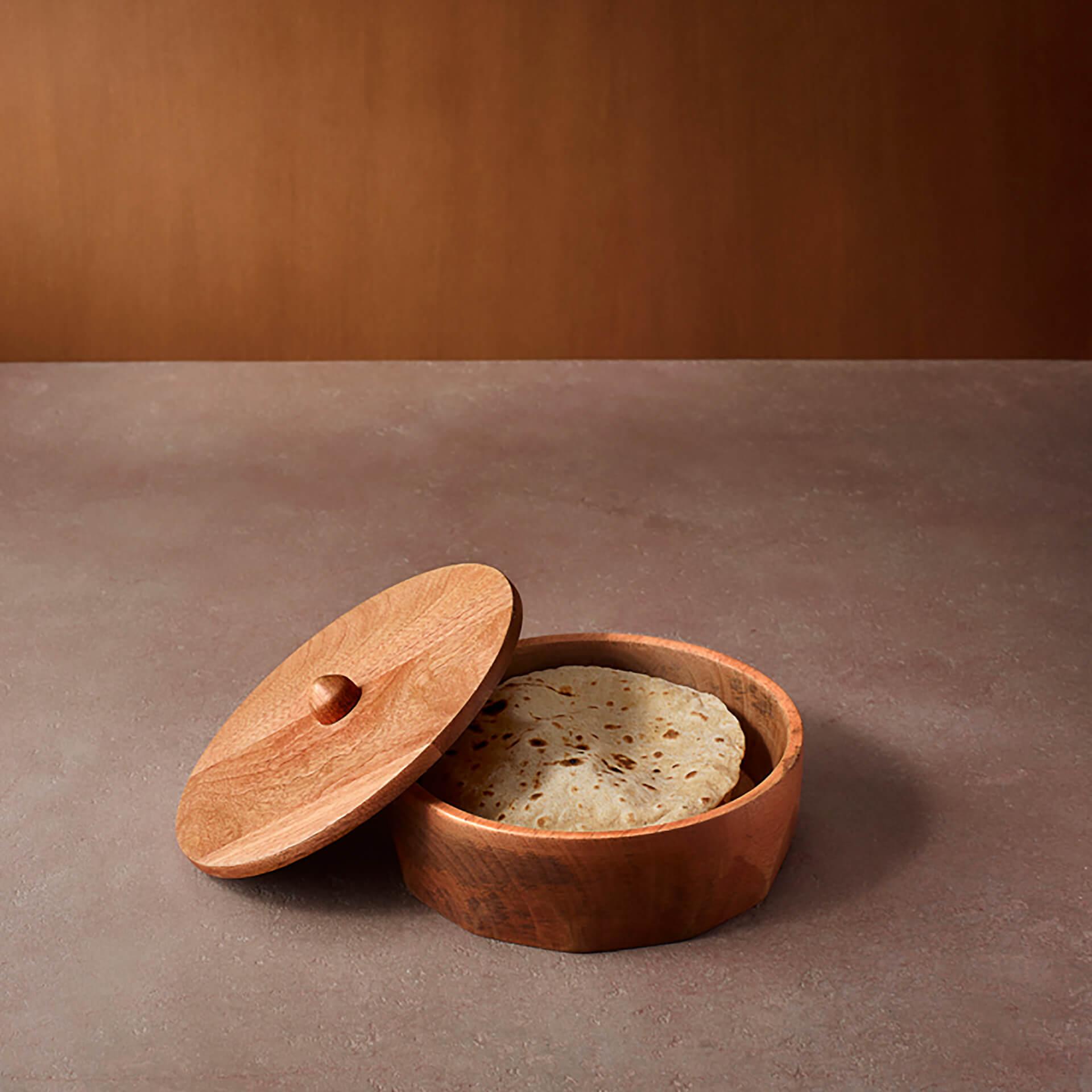 Brown Mango Wood Roti Box