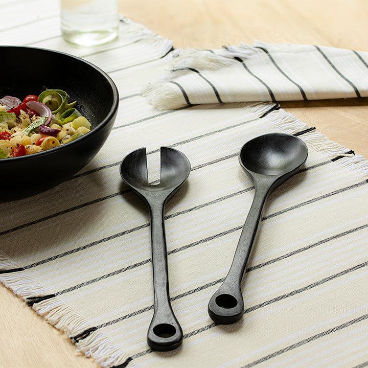 Mango Wood Salad Spoon Set of 2 - Matt Black