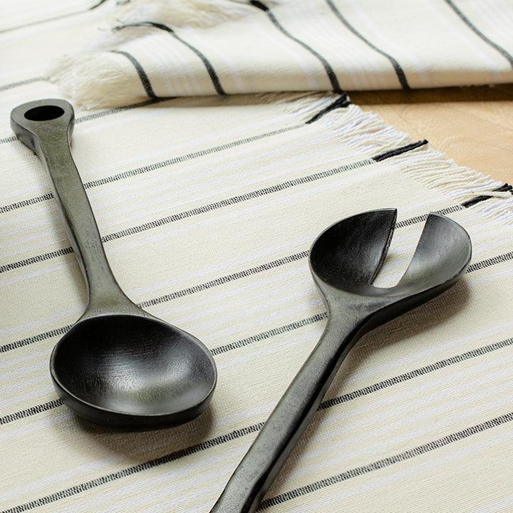 Mango Wood Salad Spoon Set of 2 - Matt Black