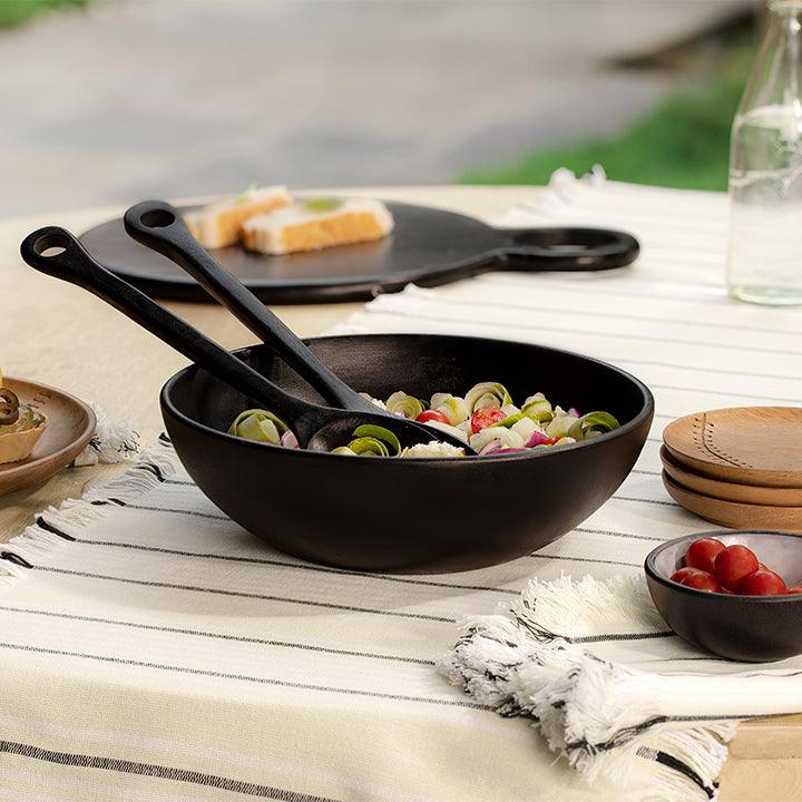 Mango Wood Salad Bowl - Matt Black