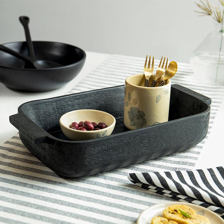 Mango Wood Basket - Matt Black